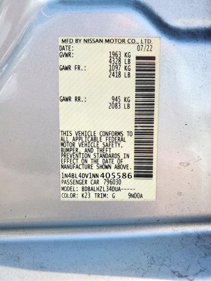 2022 Nissan Altima Sv VIN: 1N4BL4DV1NN405586 Lot: 81762035