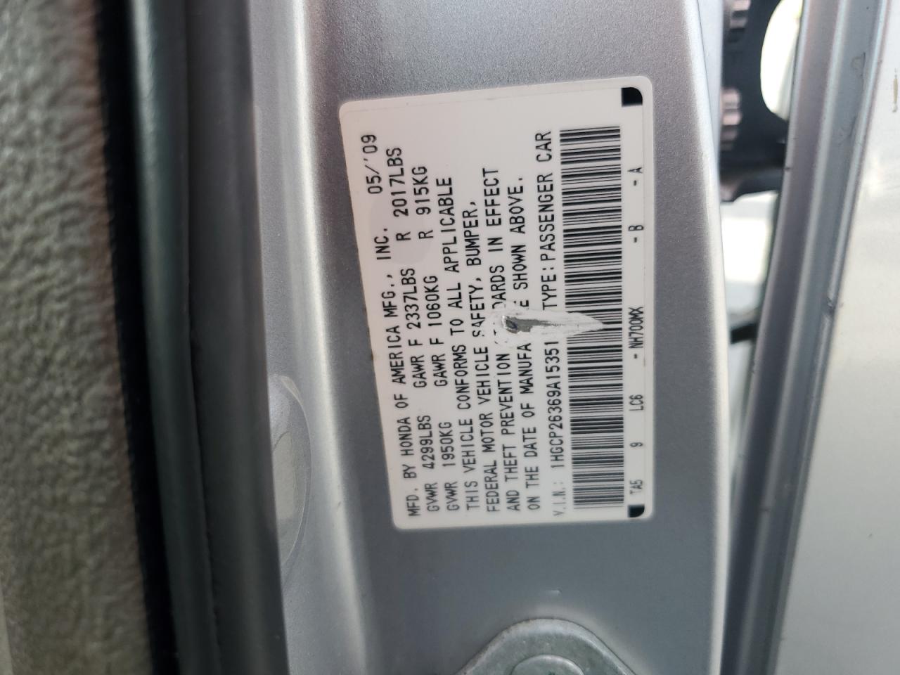 2009 Honda Accord Lx VIN: 1HGCP26369A153514 Lot: 71875235