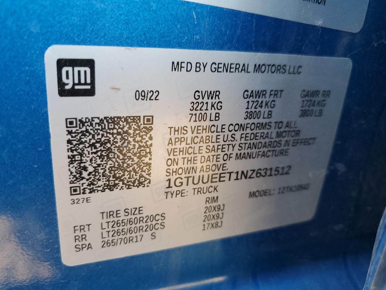 2022 GMC Sierra K1500 At4 VIN: 1GTUUEET1NZ631512 Lot: 71511025