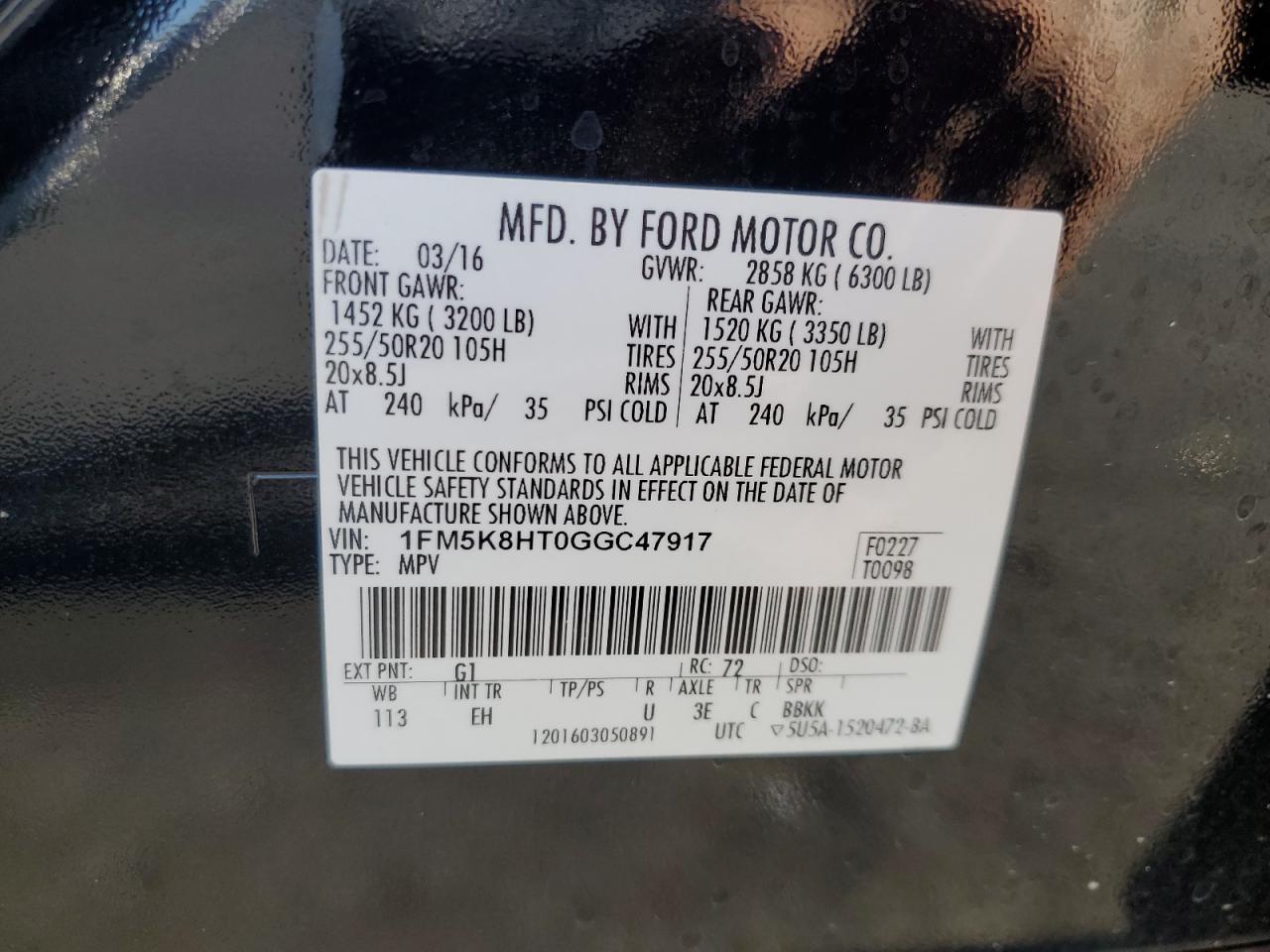 2016 Ford Explorer Platinum VIN: 1FM5K8HT0GGC47917 Lot: 81840705