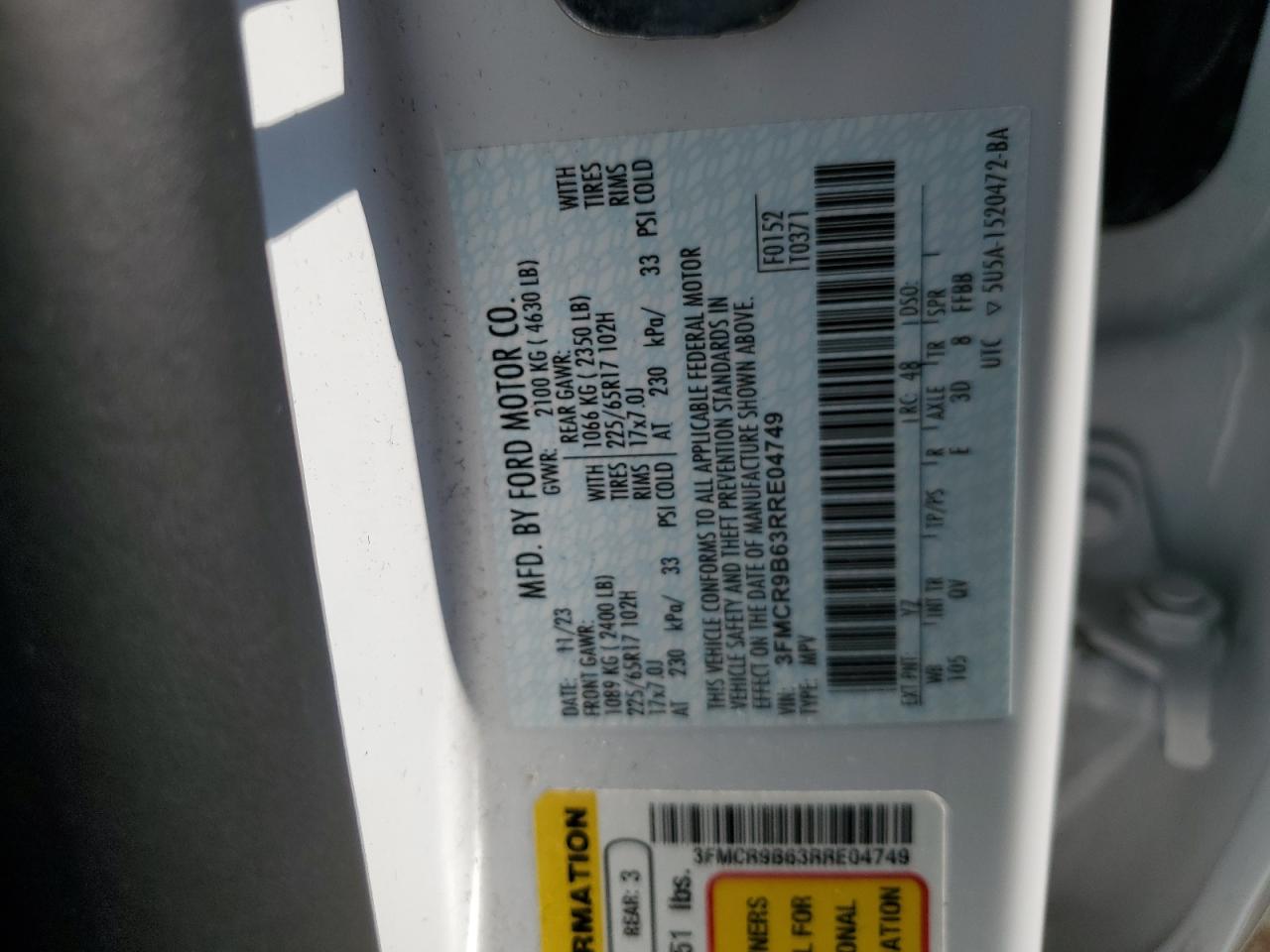 2024 Ford Bronco Sport Big Bend VIN: 3FMCR9B63RRE04749 Lot: 80704075