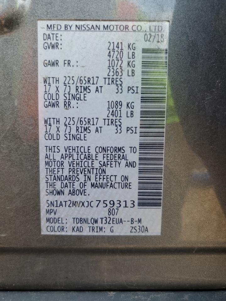 2018 Nissan Rogue S VIN: 5N1AT2MVXJC759313 Lot: 71443325