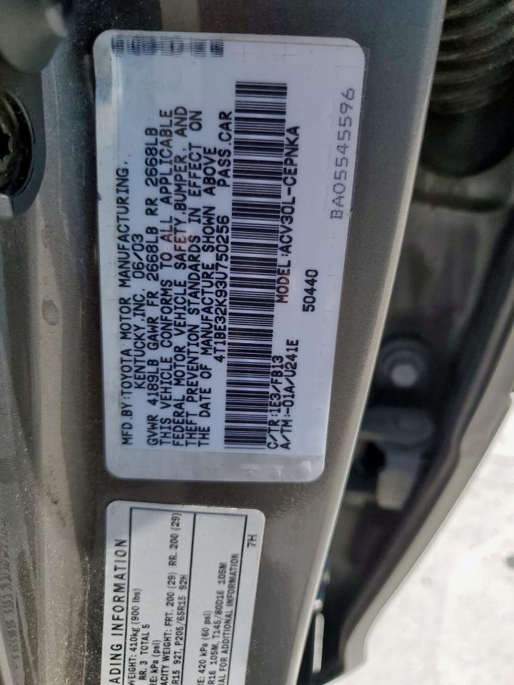 2003 Toyota Camry Le VIN: 4T1BE32K93U750256 Lot: 81470525