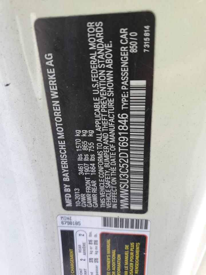 2013 Mini Cooper VIN: WMWSU3C52DT691846 Lot: 82140655