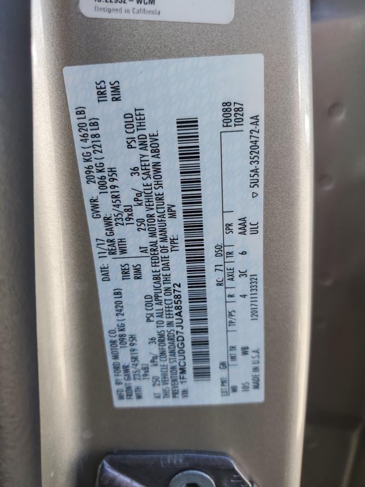 2018 Ford Escape Se VIN: 1FMCU0GD7JUA85872 Lot: 81296615