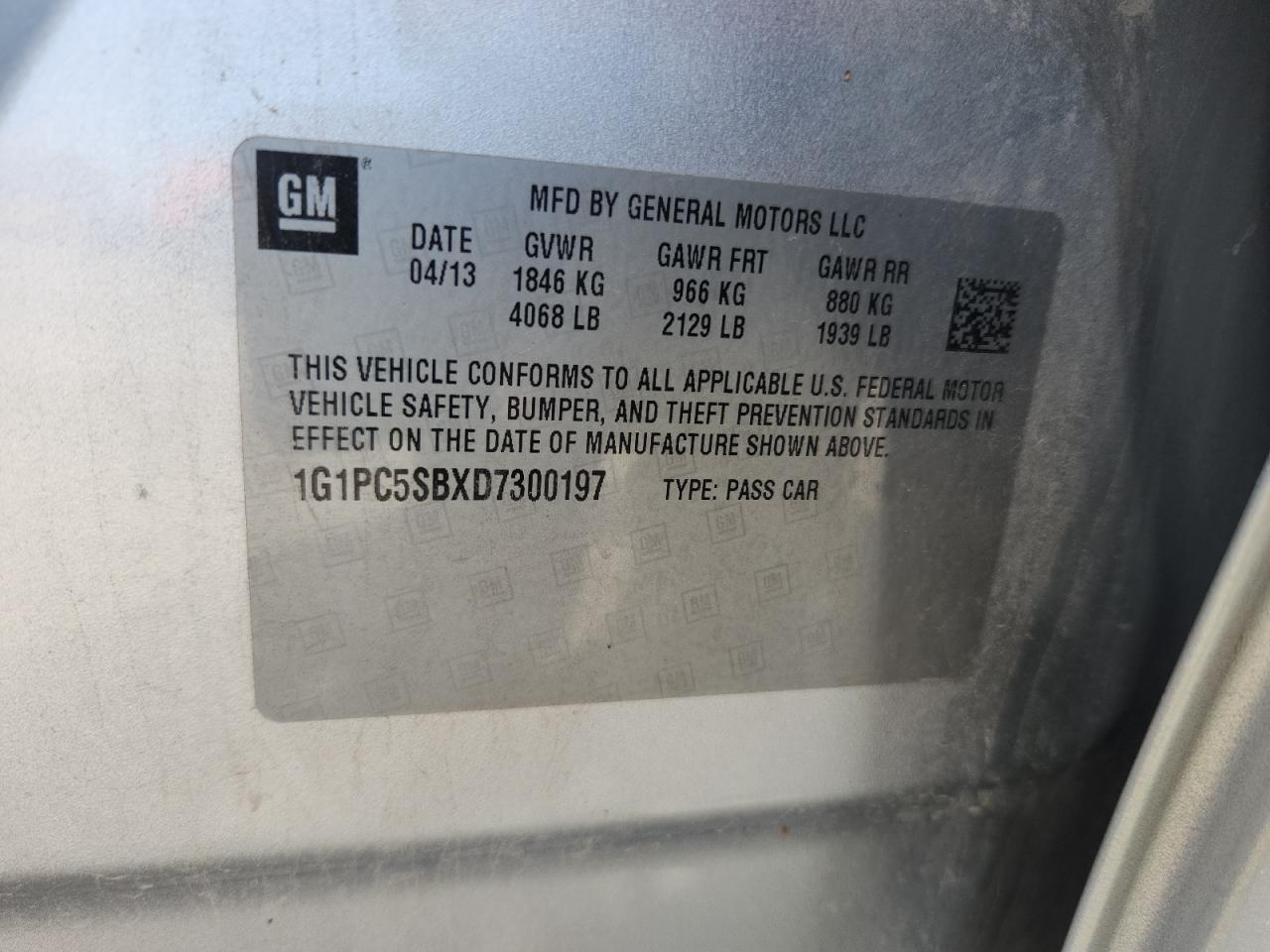2013 Chevrolet Cruze Lt VIN: 1G1PC5SBXD7300197 Lot: 84548125