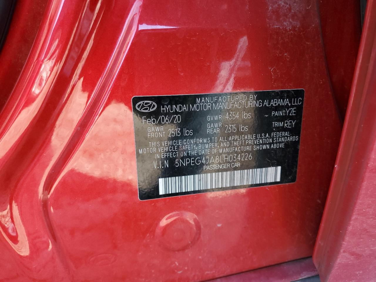 2020 Hyundai Sonata Se VIN: 5NPEG4JA8LH034226 Lot: 80558045