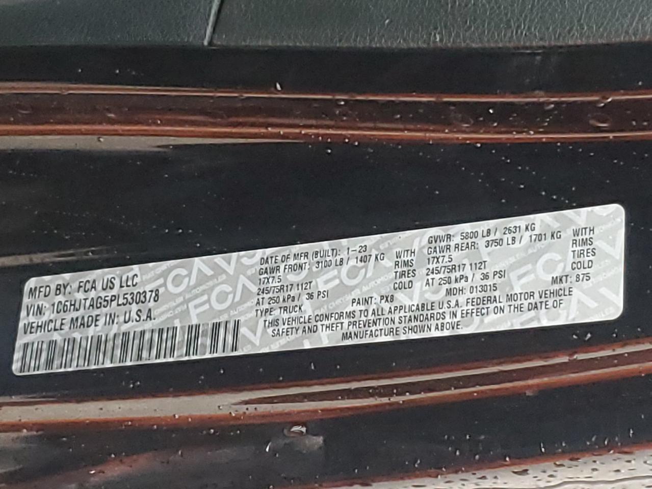 2023 Jeep Gladiator Sport VIN: 1C6HJTAG5PL530378 Lot: 81208335