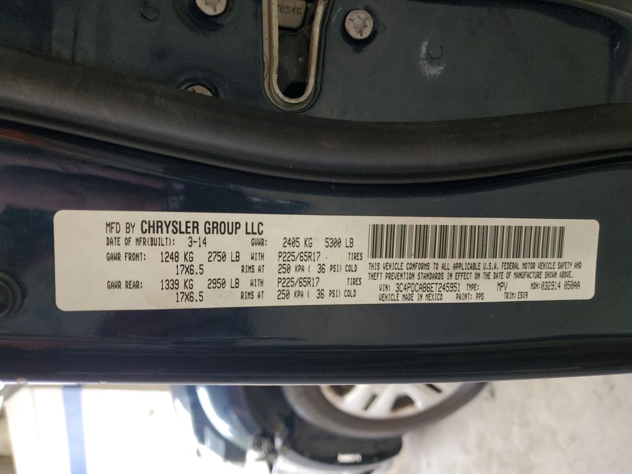 2014 Dodge Journey Se VIN: 3C4PDCAB6ET245951 Lot: 71156905