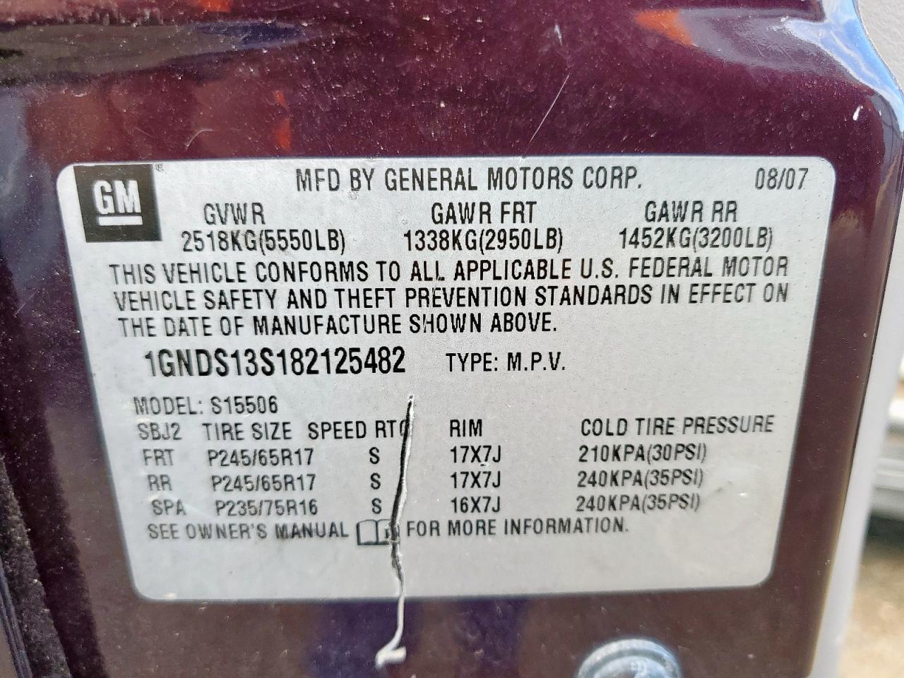 2008 Chevrolet Trailblazer Ls VIN: 1GNDS13S182125482 Lot: 71184575