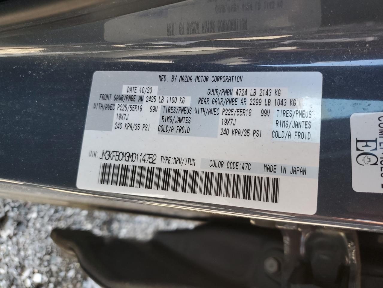 2021 Mazda Cx-5 Touring VIN: JM3KFBCM3M0114752 Lot: 71234845