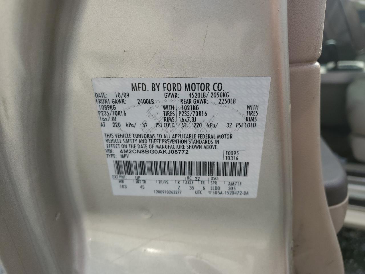 2010 Mercury Mariner VIN: 4M2CN8BG0AKJ08772 Lot: 80072865