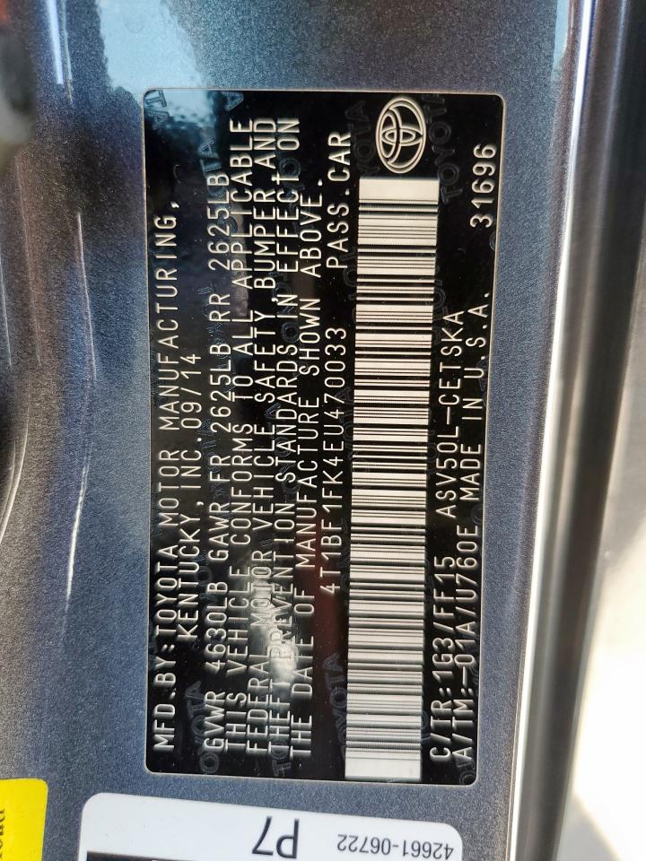 2014 Toyota Camry L VIN: 4T1BF1FK4EU470033 Lot: 81853305