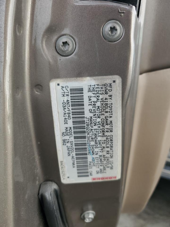 1999 Toyota Camry Le VIN: JT2BG22K3X0285990 Lot: 81206685