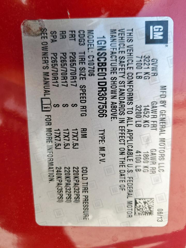 2013 Chevrolet Tahoe VIN: 1GNSCBE01DR367566 Lot: 80639825