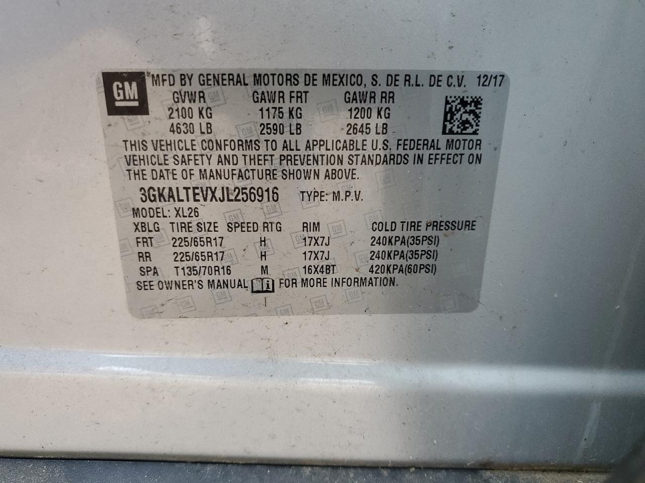 2018 GMC Terrain Sle VIN: 3GKALTEVXJL256916 Lot: 81342475