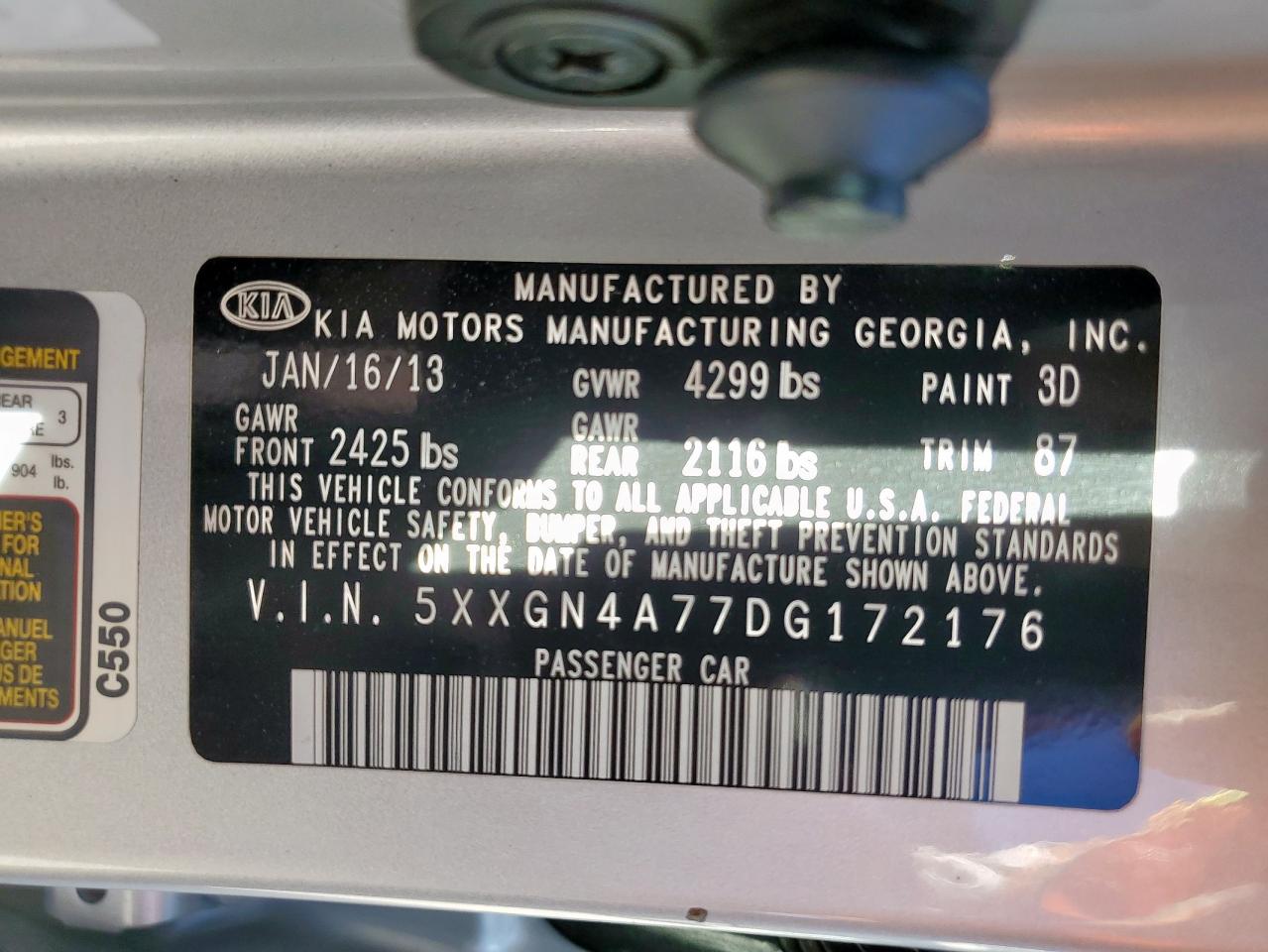 2013 Kia Optima Ex VIN: 5XXGN4A77DG172176 Lot: 84023805