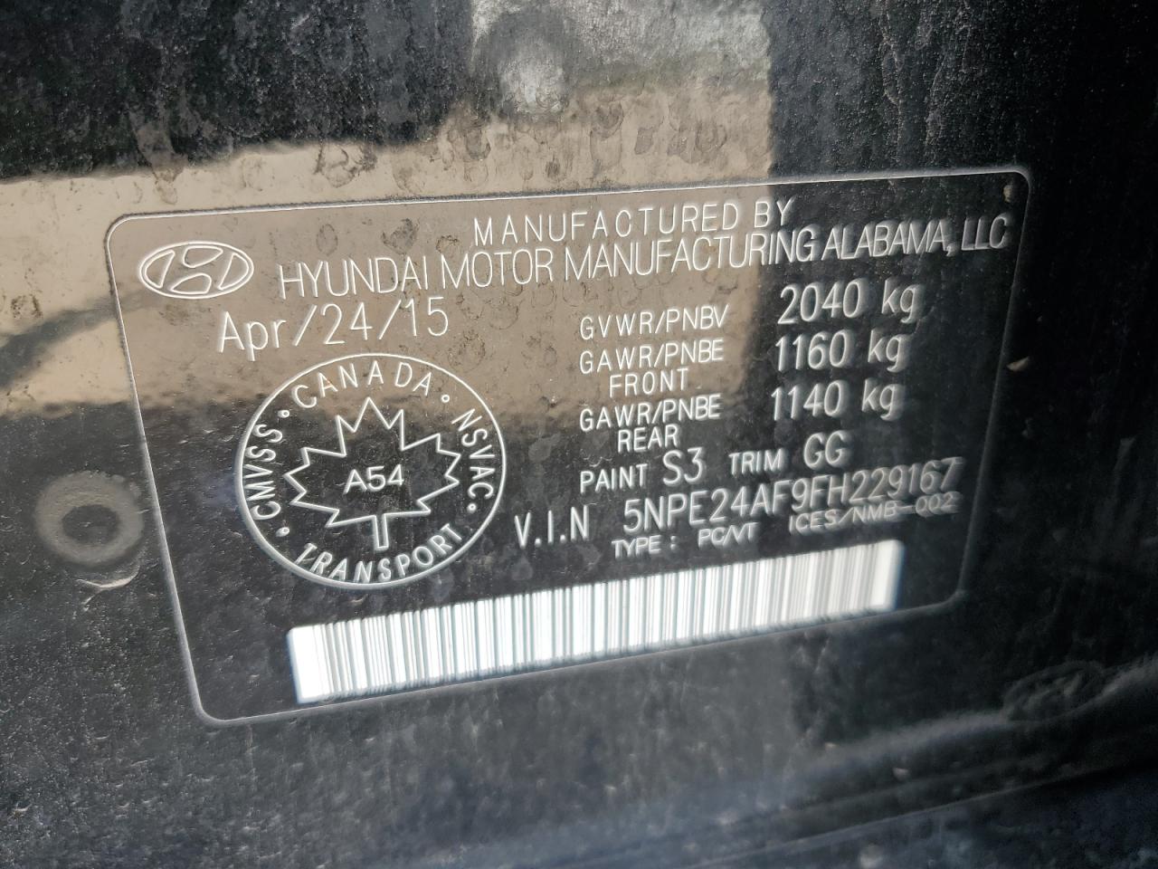 2015 Hyundai Sonata Se VIN: 5NPE24AF9FH229167 Lot: 70395575