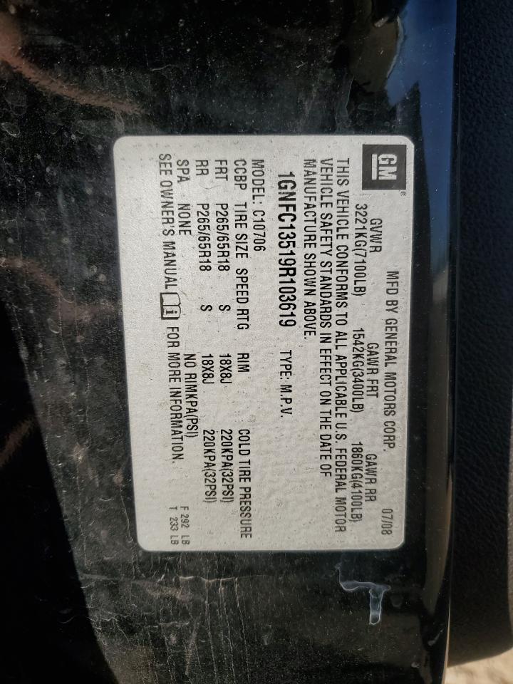 2009 Chevrolet Tahoe Hybrid VIN: 1GNFC13519R103619 Lot: 81939695