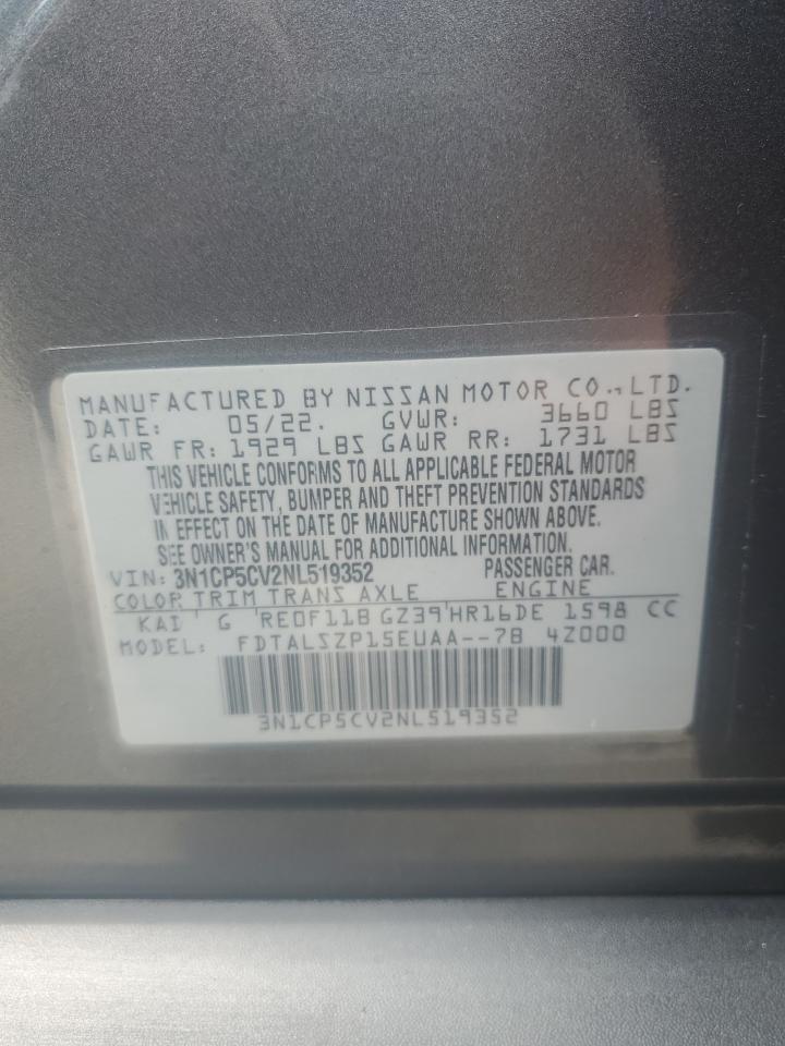 2022 Nissan Kicks Sv VIN: 3N1CP5CV2NL519352 Lot: 72068605