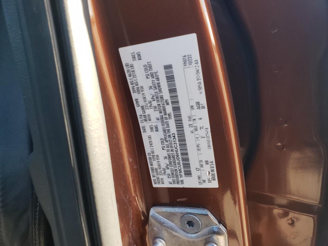 2017 Ford Escape Titanium VIN: 1FMCU0JD6HUC31343 Lot: 82177015