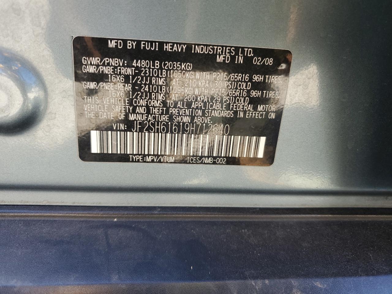 2009 Subaru Forester 2.5X VIN: JF2SH61619H712640 Lot: 81282125