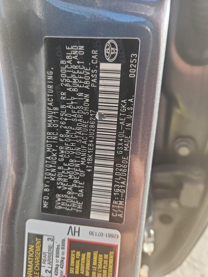 2018 Toyota Avalon Xle VIN: 4T1BK1EB4JU286217 Lot: 80381005