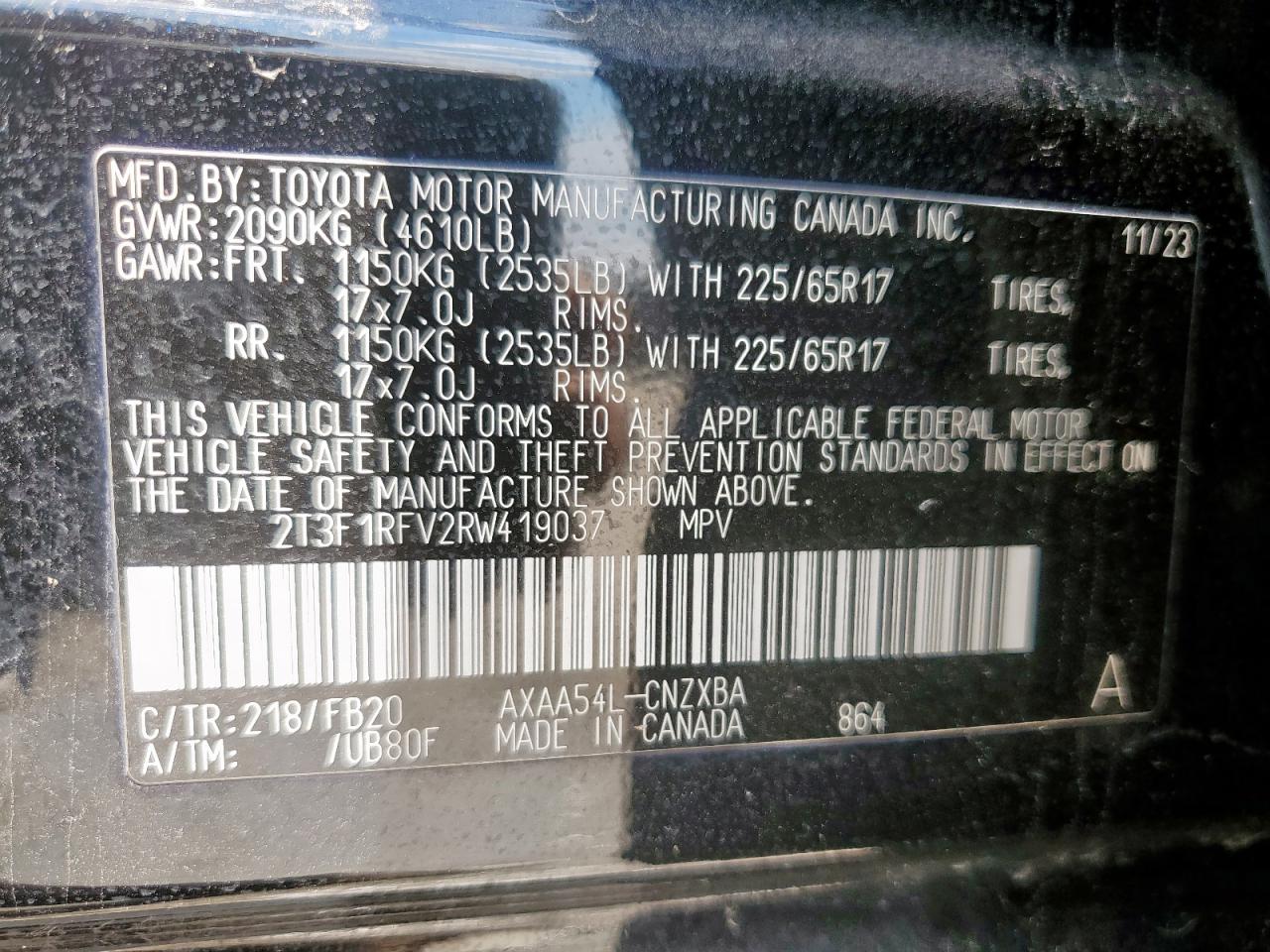 2024 Toyota Rav4 Le VIN: 2T3F1RFV2RW419037 Lot: 71458015