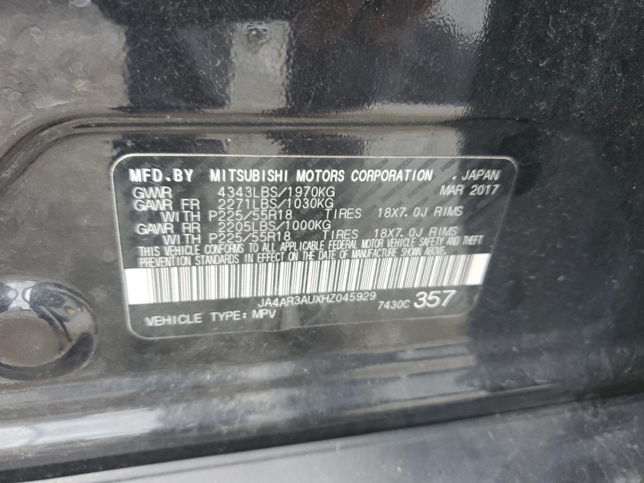 2017 Mitsubishi Outlander Sport Es VIN: JA4AR3AUXHZ045929 Lot: 81122215