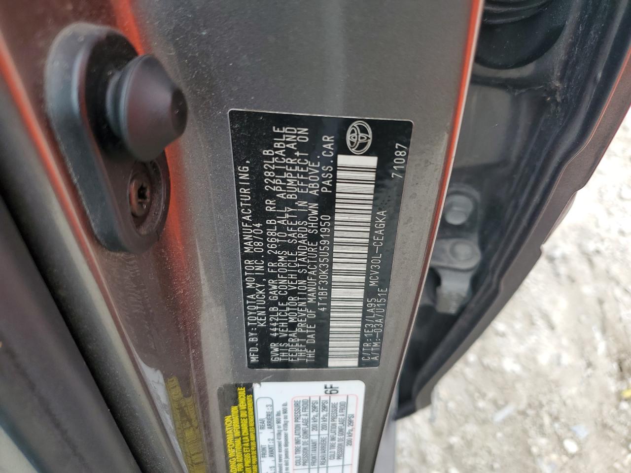 2005 Toyota Camry Le VIN: 4T1BF30K35U591950 Lot: 80870585