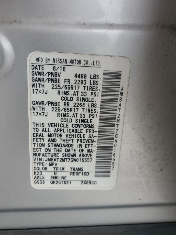 2016 Nissan Rogue S VIN: JN8AT2MT7GW016557 Lot: 81907315