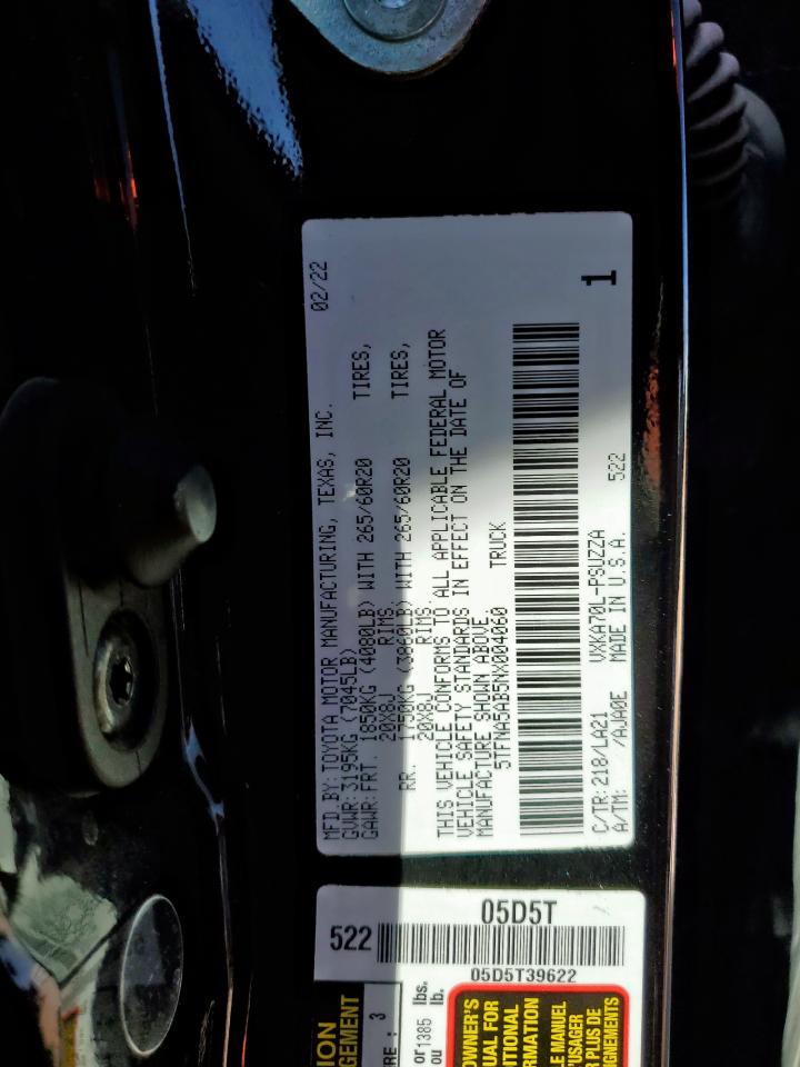 2022 Toyota Tundra Crewmax Platinum VIN: 5TFNA5AB5NX004060 Lot: 71491495