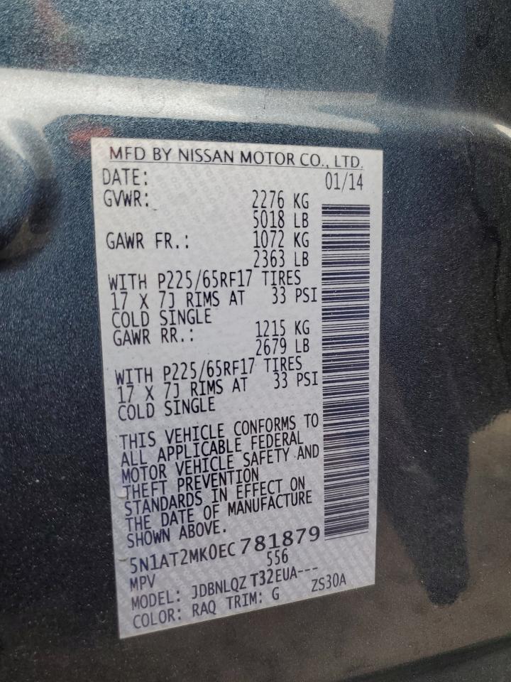 2014 Nissan Rogue S VIN: 5N1AT2MK0EC781879 Lot: 81745005