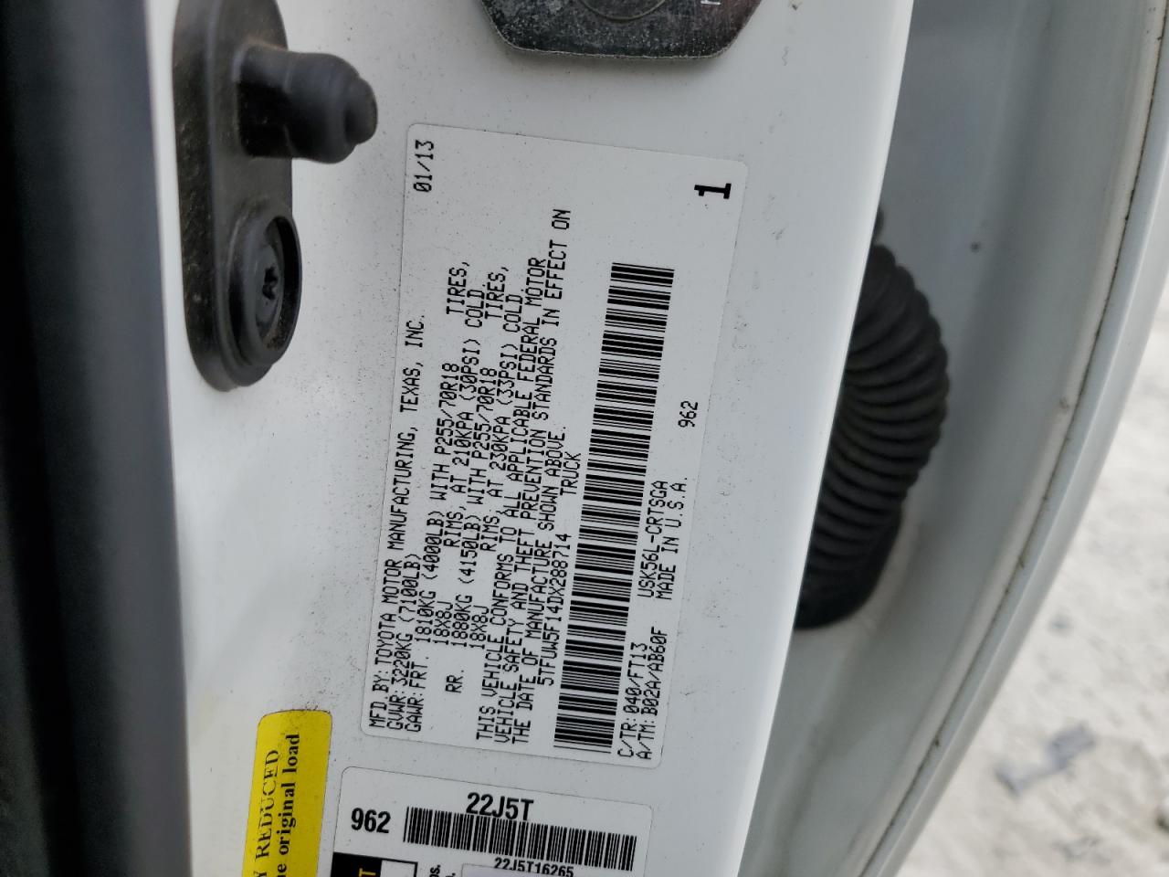 2013 Toyota Tundra Double Cab Sr5 VIN: 5TFUW5F14DX288714 Lot: 82133265