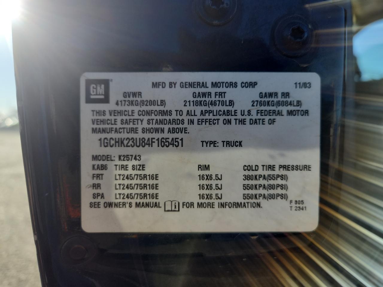 2004 Chevrolet Silverado K2500 Heavy Duty VIN: 1GCHK23U84F165451 Lot: 81748515