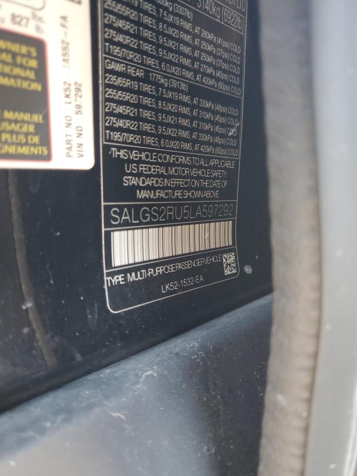 2020 Land Rover Range Rover Hse VIN: SALGS2RU5LA597292 Lot: 71455245