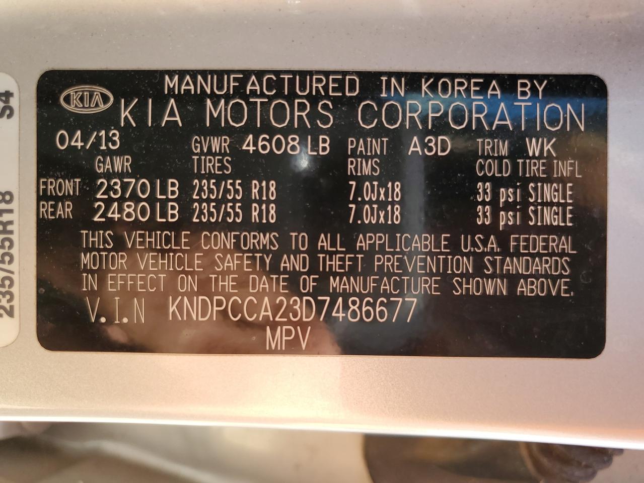 2013 Kia Sportage Ex VIN: KNDPCCA23D7486677 Lot: 70716315