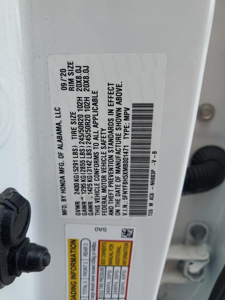 2021 Honda Passport Exl VIN: 5FNYF8H5XMB001471 Lot: 71851555