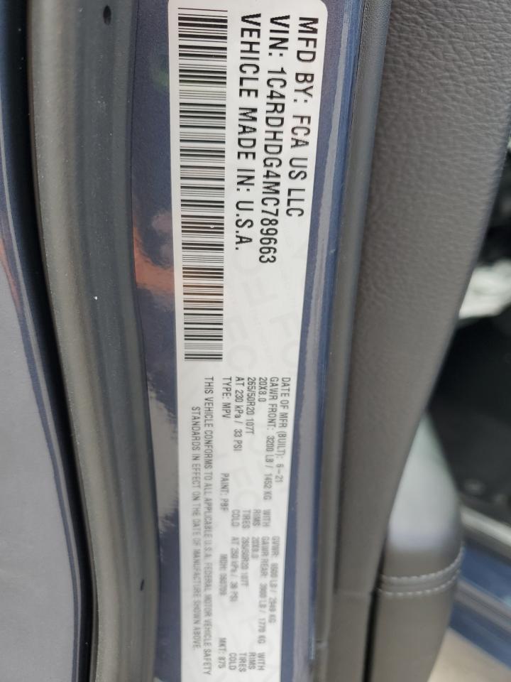 2021 Dodge Durango Gt VIN: 1C4RDHDG4MC789663 Lot: 71428175