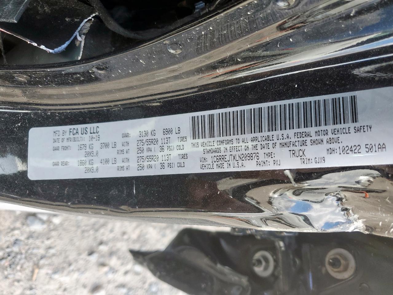 2020 Ram 1500 Laramie VIN: 1C6RREJTXLN209876 Lot: 87294205