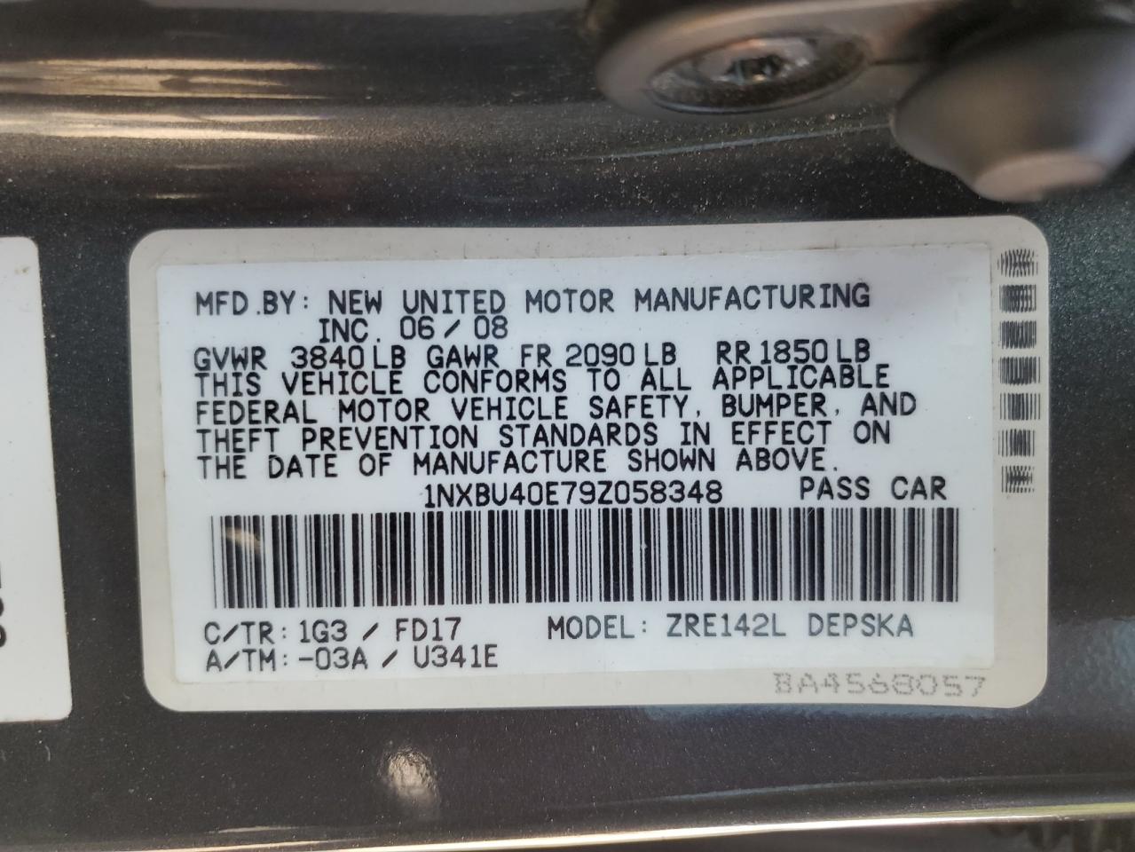 2009 Toyota Corolla Base VIN: 1NXBU40E79Z058348 Lot: 71070365