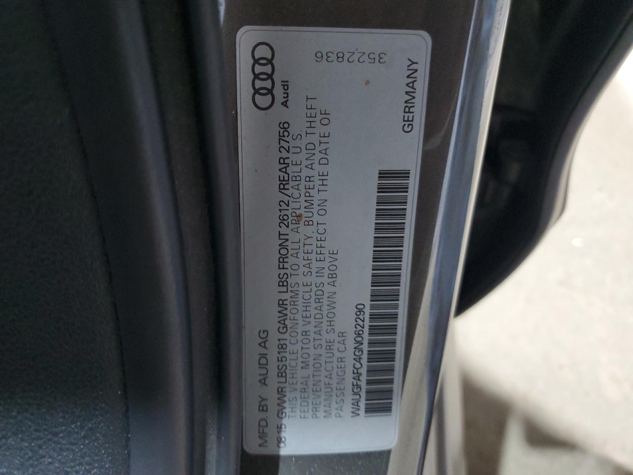 2016 Audi A6 Premium Plus VIN: WAUGFAFC4GN062290 Lot: 72053645