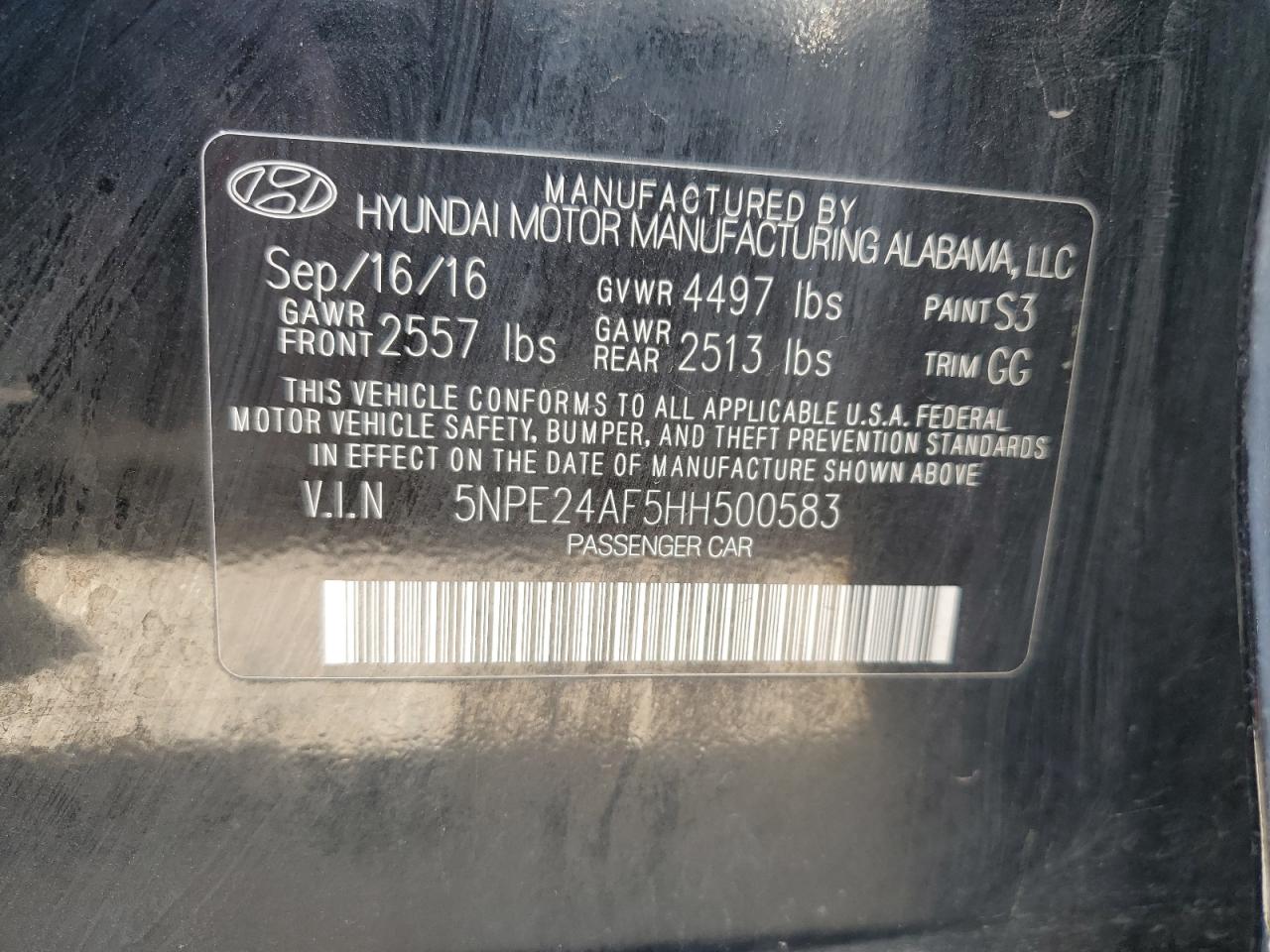 2017 Hyundai Sonata Se VIN: 5NPE24AF5HH500583 Lot: 80717725