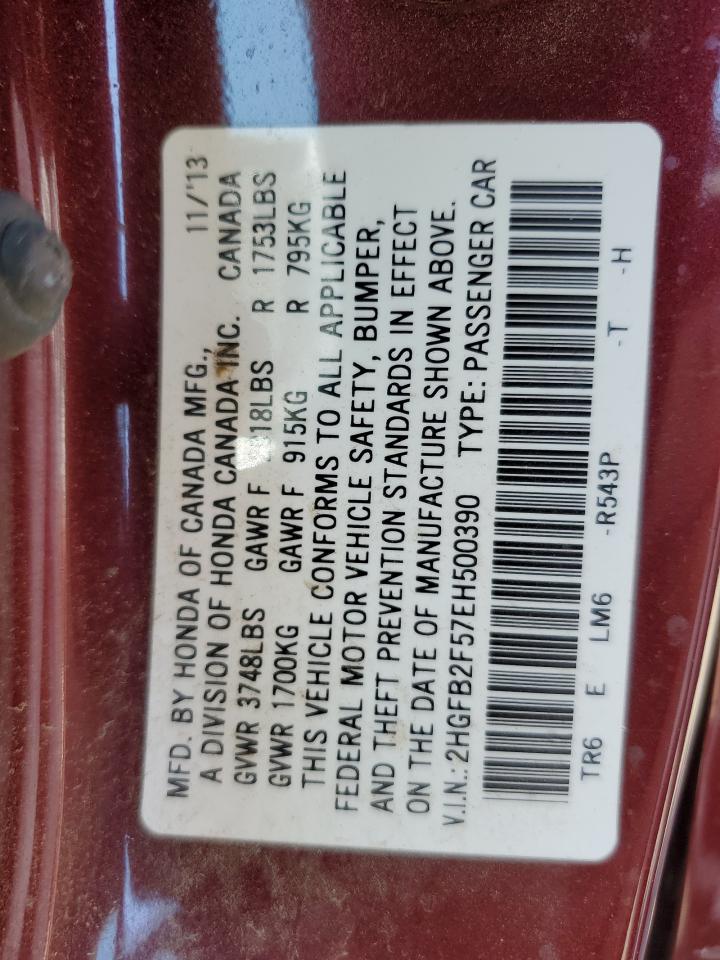 2014 Honda Civic Lx VIN: 2HGFB2F57EH500390 Lot: 82139305