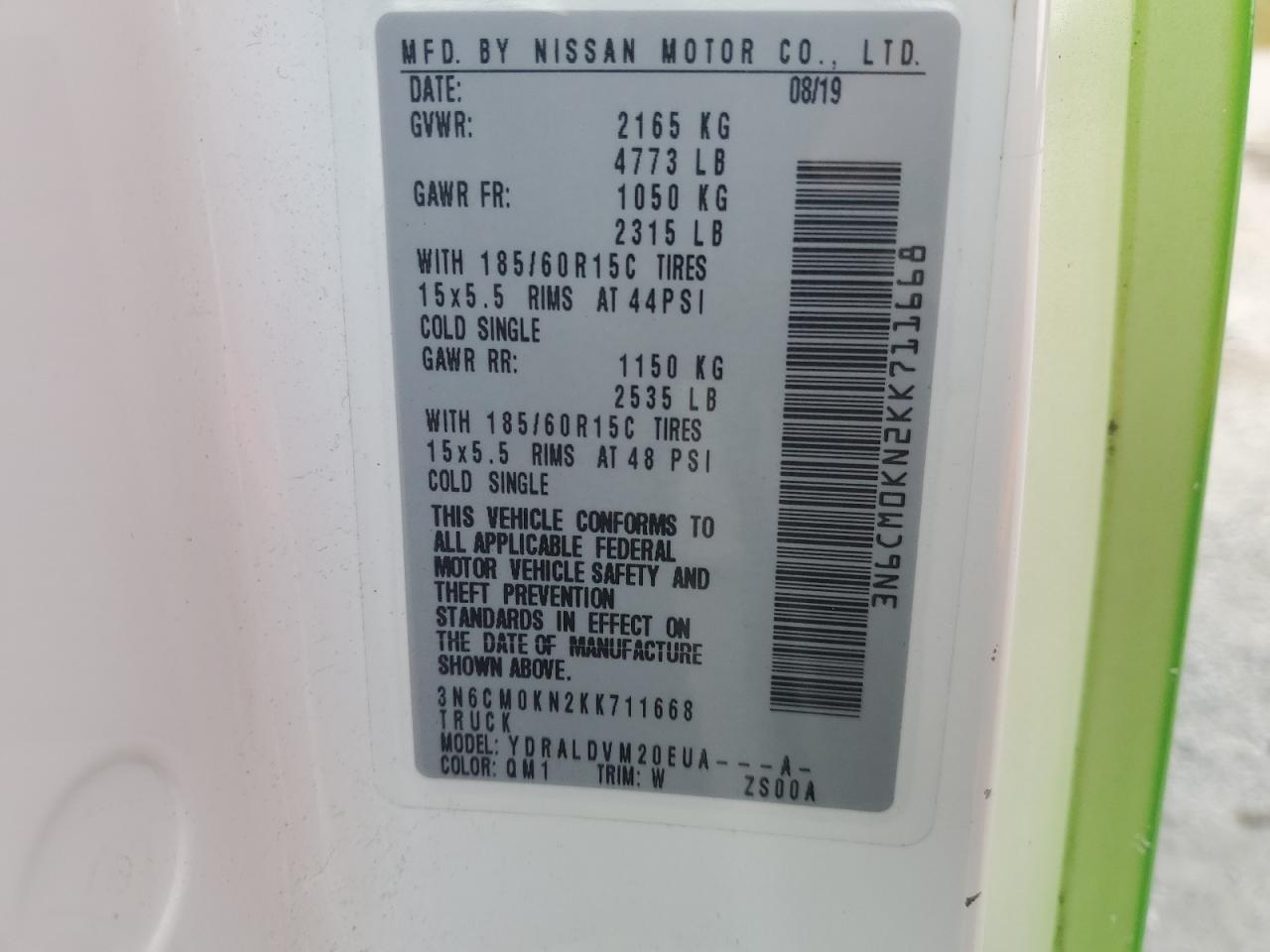 2019 Nissan Nv200 2.5S VIN: 3N6CM0KN2KK711668 Lot: 71950165