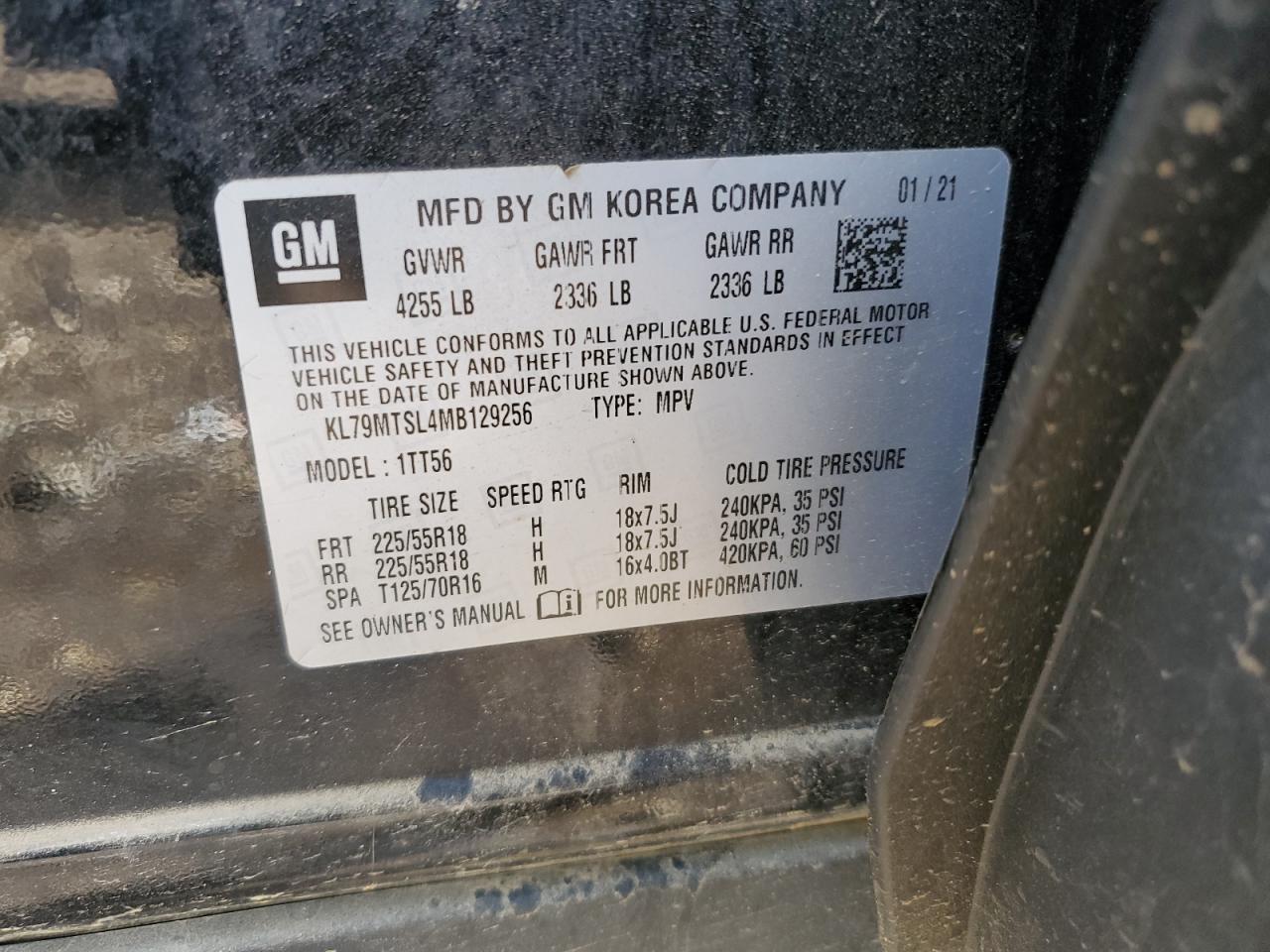 2021 Chevrolet Trailblazer Rs VIN: KL79MTSL4MB129256 Lot: 71100215