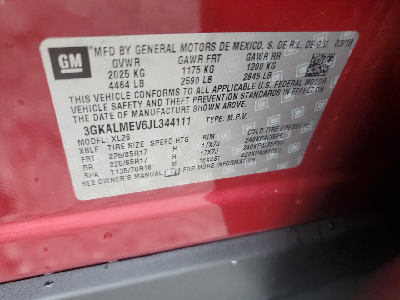 2018 GMC Terrain Sle VIN: 3GKALMEV6JL344111 Lot: 71421065