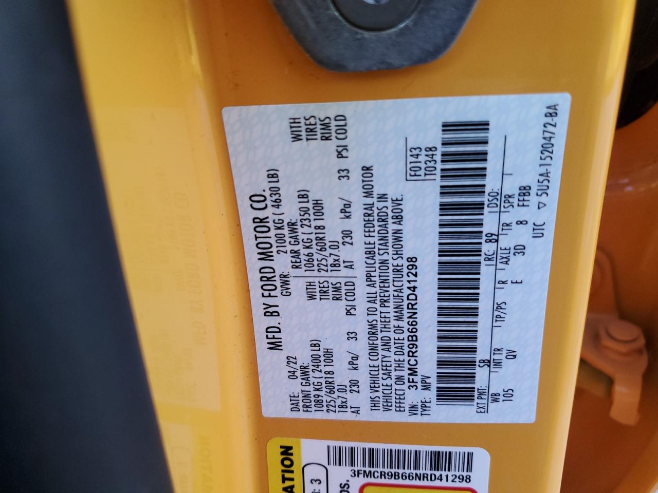 2022 Ford Bronco Sport Big Bend VIN: 3FMCR9B66NRD41298 Lot: 80170595