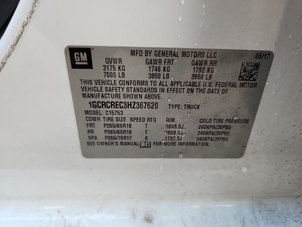 2017 Chevrolet Silverado C1500 Lt VIN: 1GCRCREC3HZ367620 Lot: 81143125