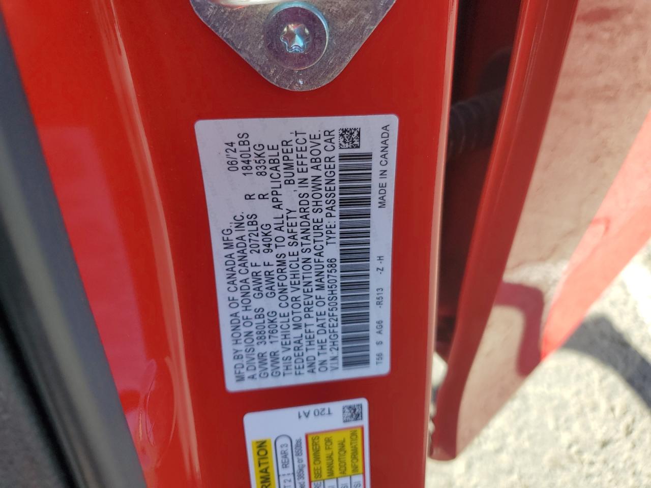 2025 Honda Civic Sport VIN: 2HGFE2F50SH507586 Lot: 81736405